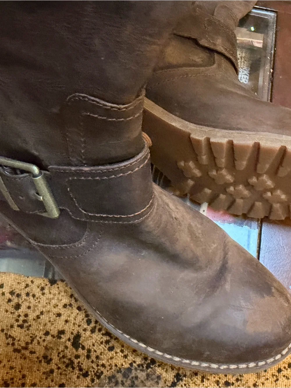 Timberland Brown Leather Buckle Tall Boots